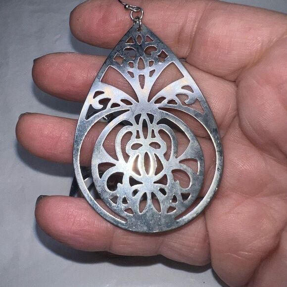 Stainless Steel Large Filigree Teardrop Earrings - Picture 8 of 8